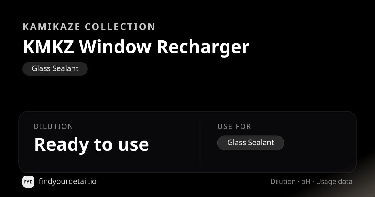 Kamikaze Collection KMKZ Window Recharger dilution ratio and pH specification chart