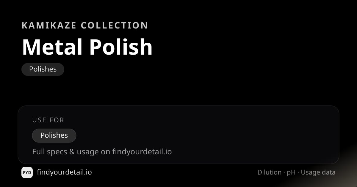 Kamikaze Collection Metal Polish dilution ratio and pH specification chart