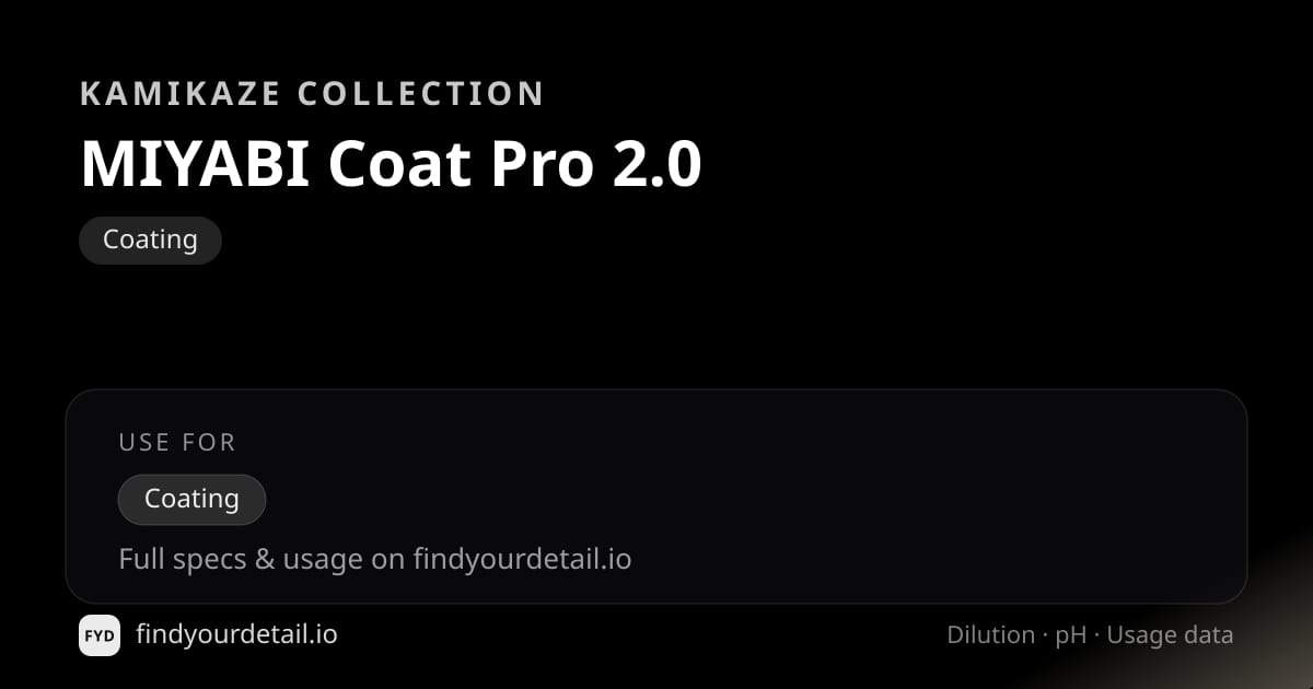 Kamikaze Collection MIYABI Coat Pro 2.0 dilution ratio and pH specification chart