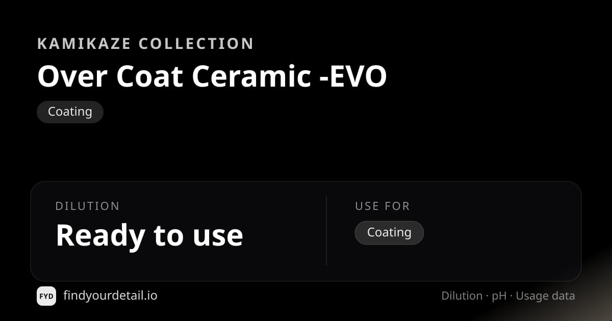 Kamikaze Collection Over Coat Ceramic -EVO dilution ratio and pH specification chart