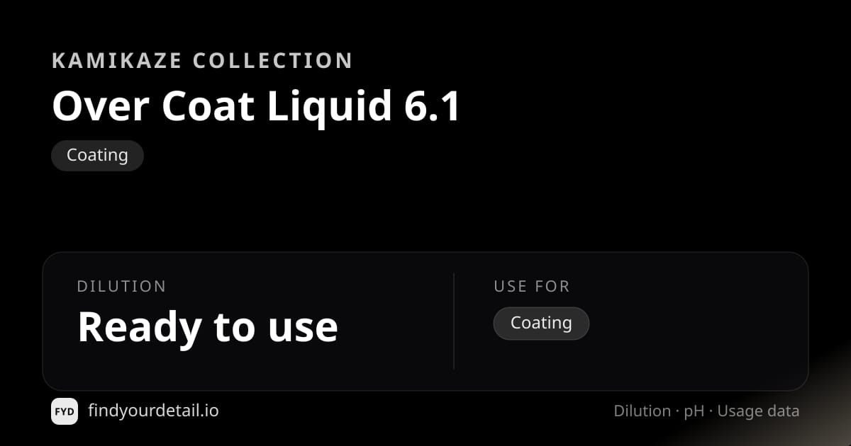 Kamikaze Collection Over Coat Liquid 6.1 dilution ratio and pH specification chart