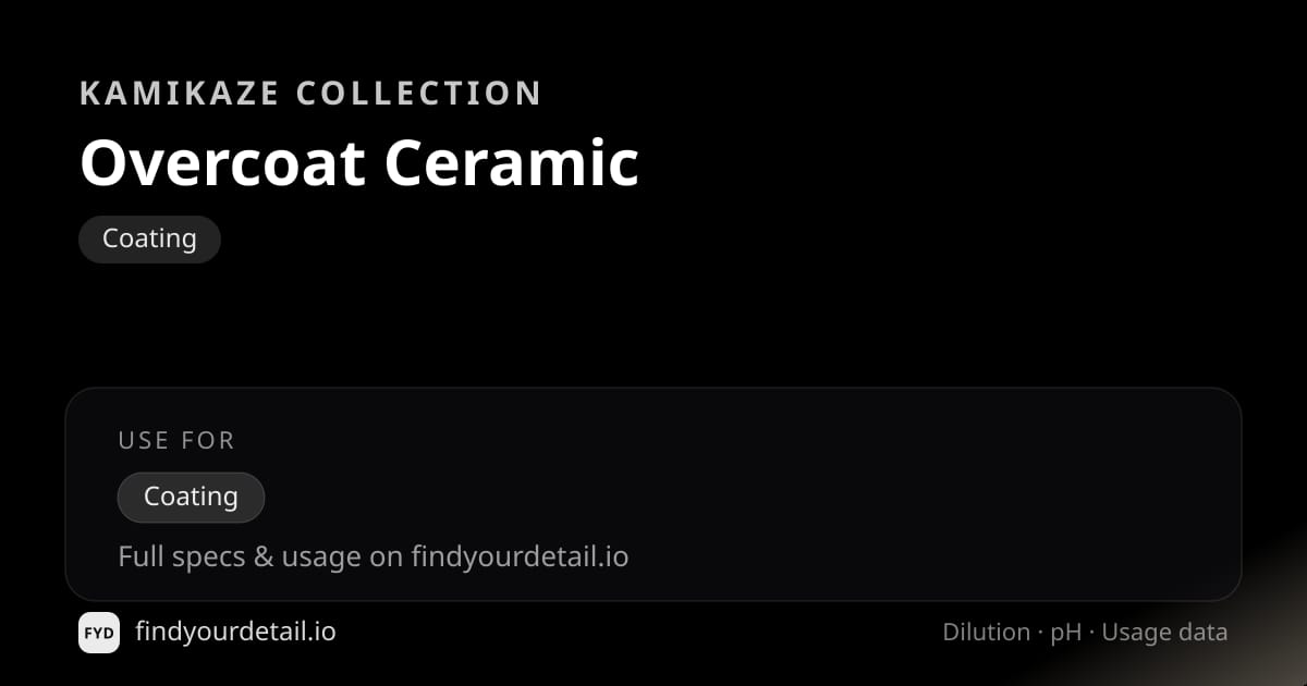 Kamikaze Collection Overcoat Ceramic dilution ratio and pH specification chart