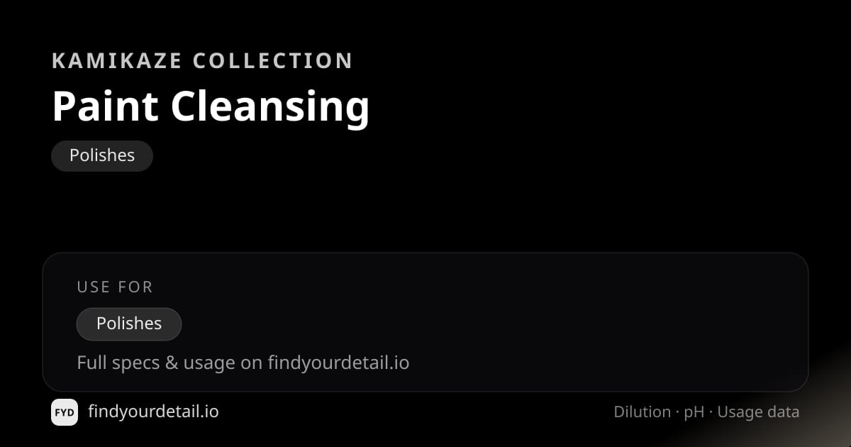 Kamikaze Collection Paint Cleansing dilution ratio and pH specification chart