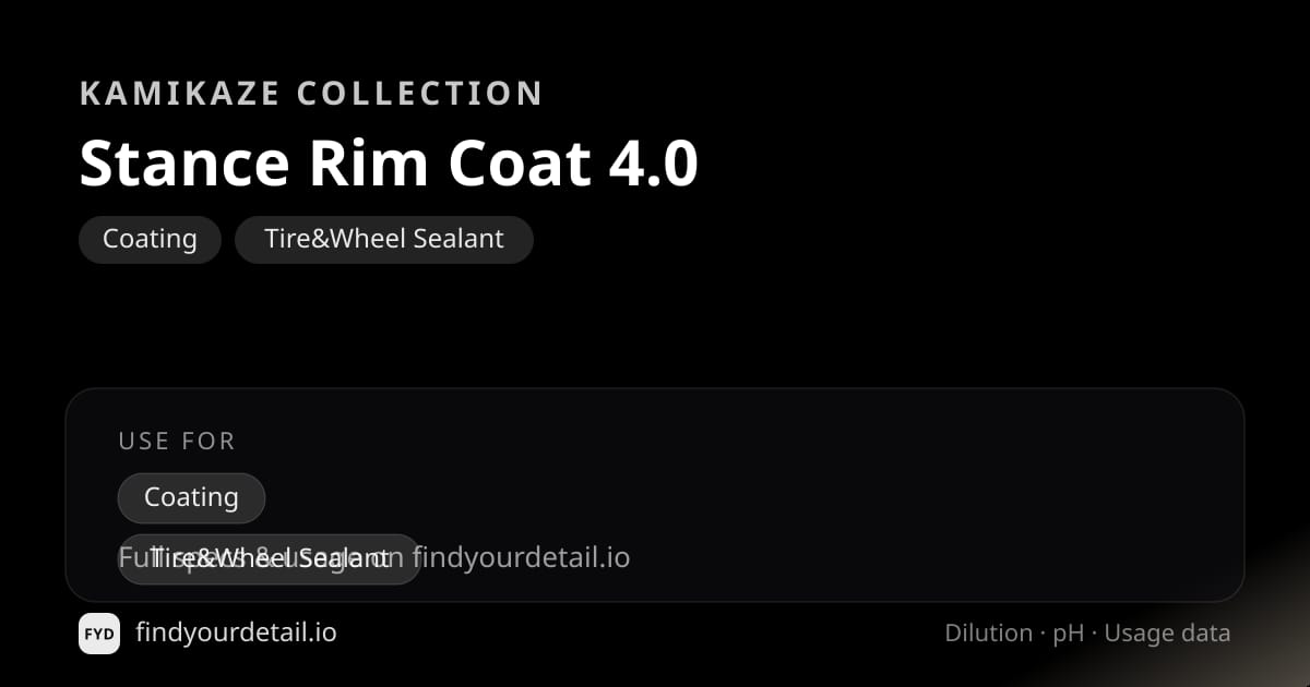 Kamikaze Collection Stance Rim Coat 4.0 dilution ratio and pH specification chart