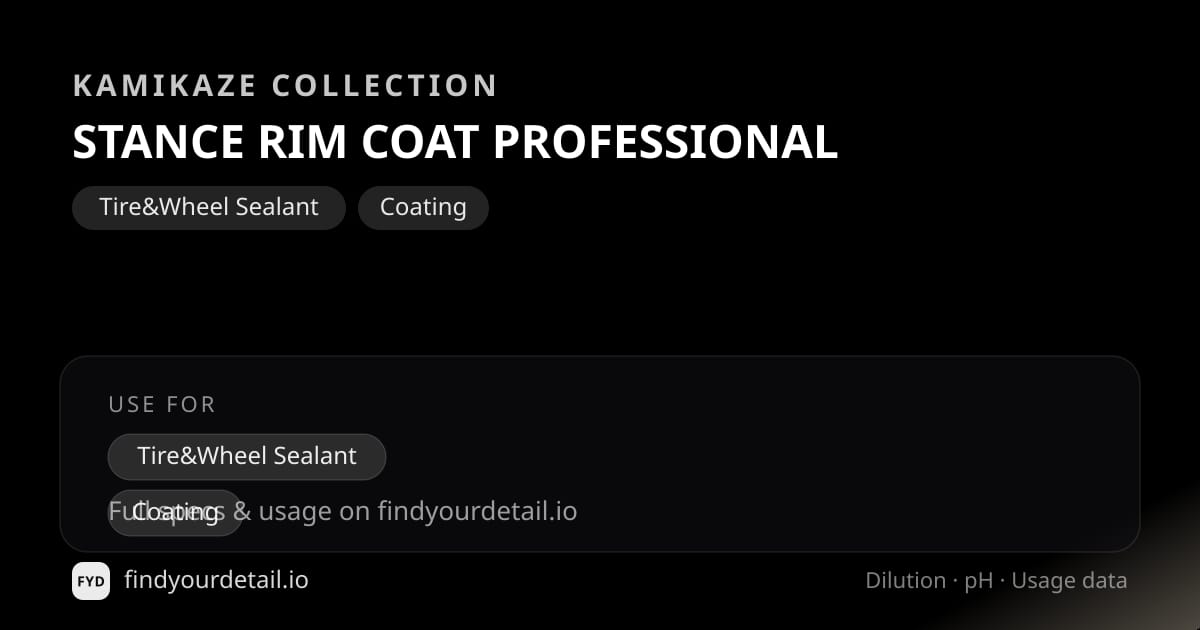 Kamikaze Collection STANCE RIM COAT PROFESSIONAL dilution ratio and pH specification chart