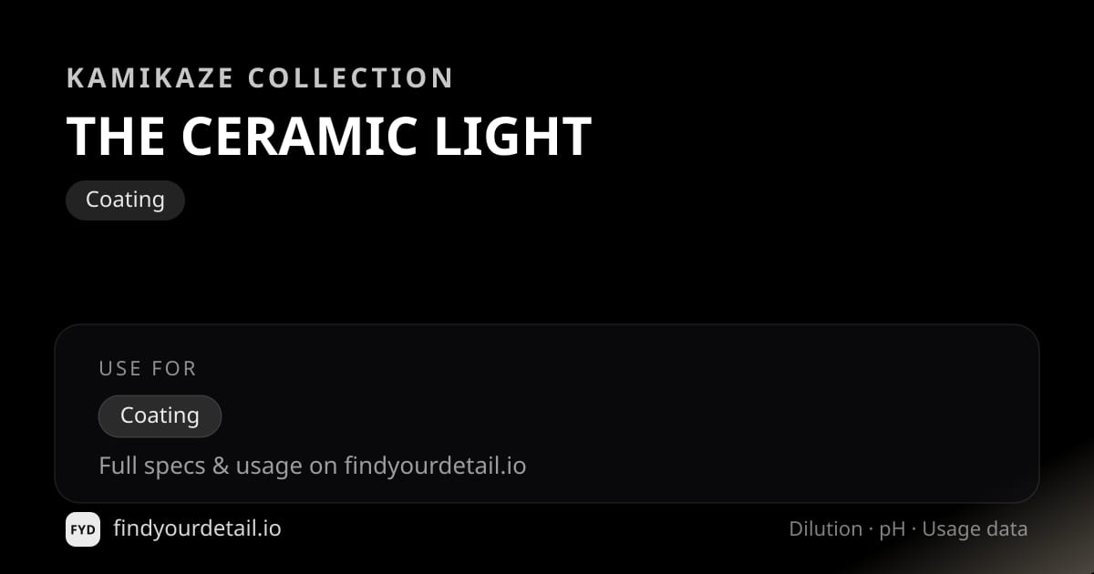 Kamikaze Collection THE CERAMIC LIGHT dilution ratio and pH specification chart