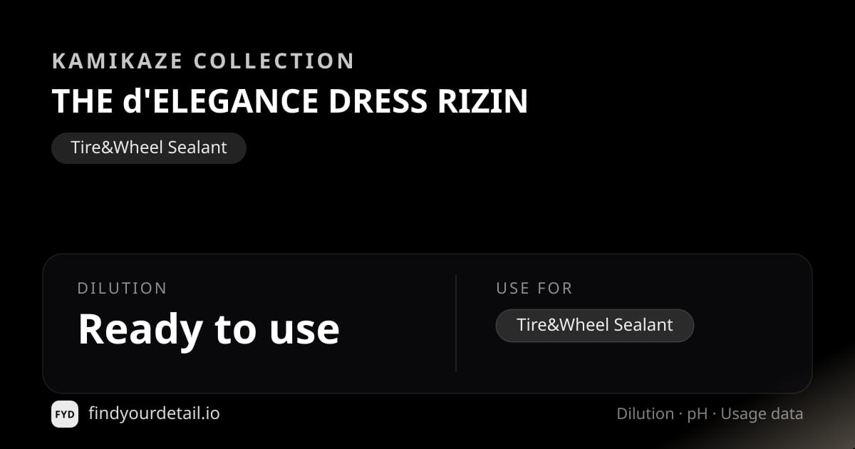 Kamikaze Collection THE d'ELEGANCE DRESS RIZIN dilution ratio and pH specification chart