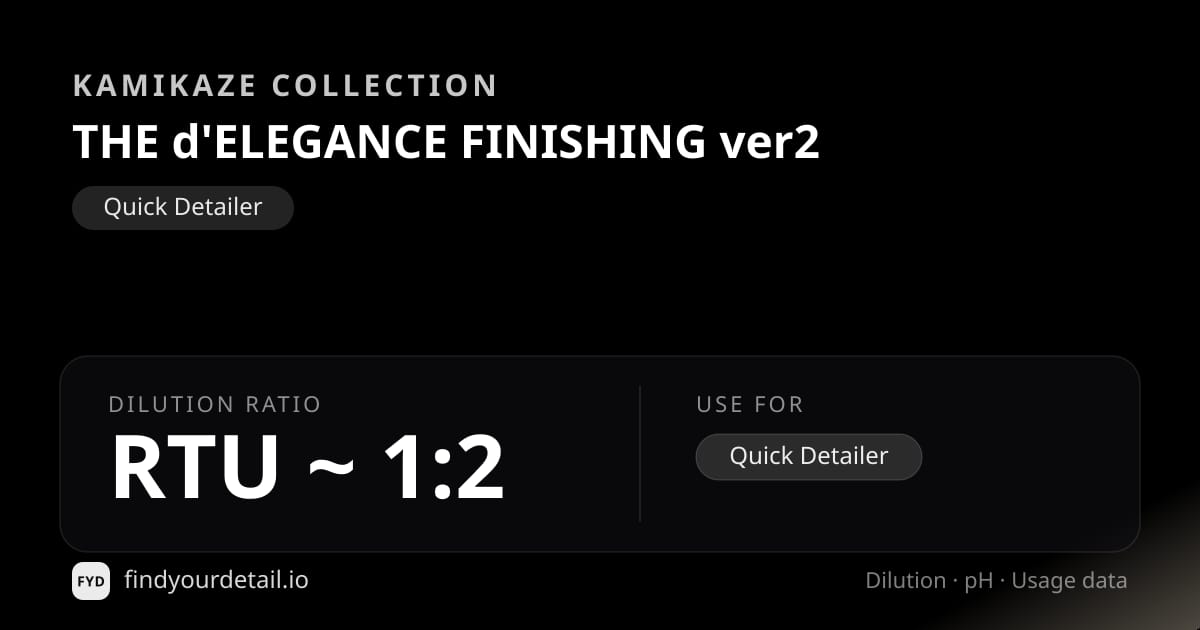 Kamikaze Collection THE d'ELEGANCE FINISHING ver2 dilution ratio and pH specification chart