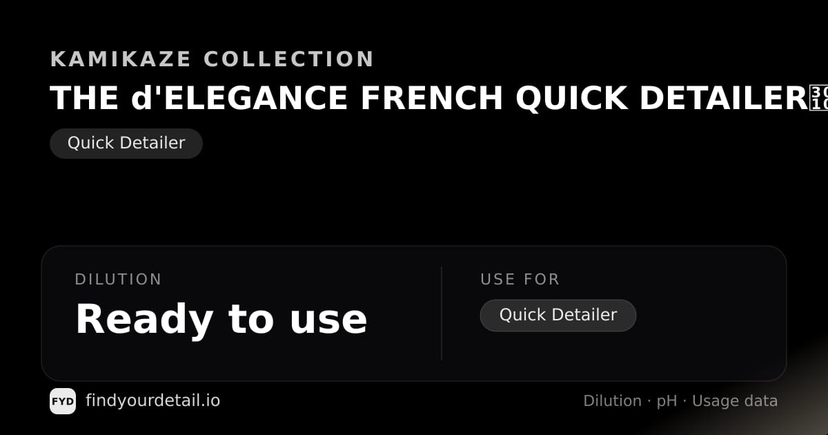 Kamikaze Collection THE d'ELEGANCE FRENCH QUICK DETAILER【13th Anniversary】 dilution ratio and pH specification chart