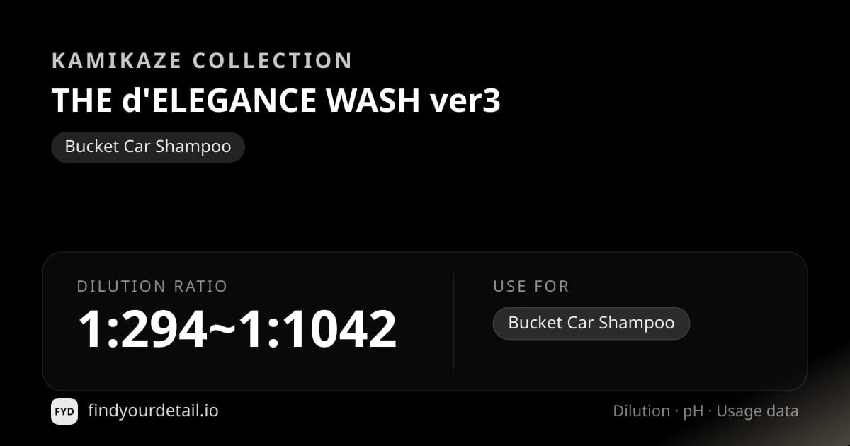 Kamikaze Collection THE d'ELEGANCE WASH ver3 dilution ratio and pH specification chart