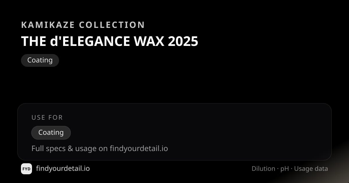 Kamikaze Collection THE d'ELEGANCE WAX 2025 dilution ratio and pH specification chart