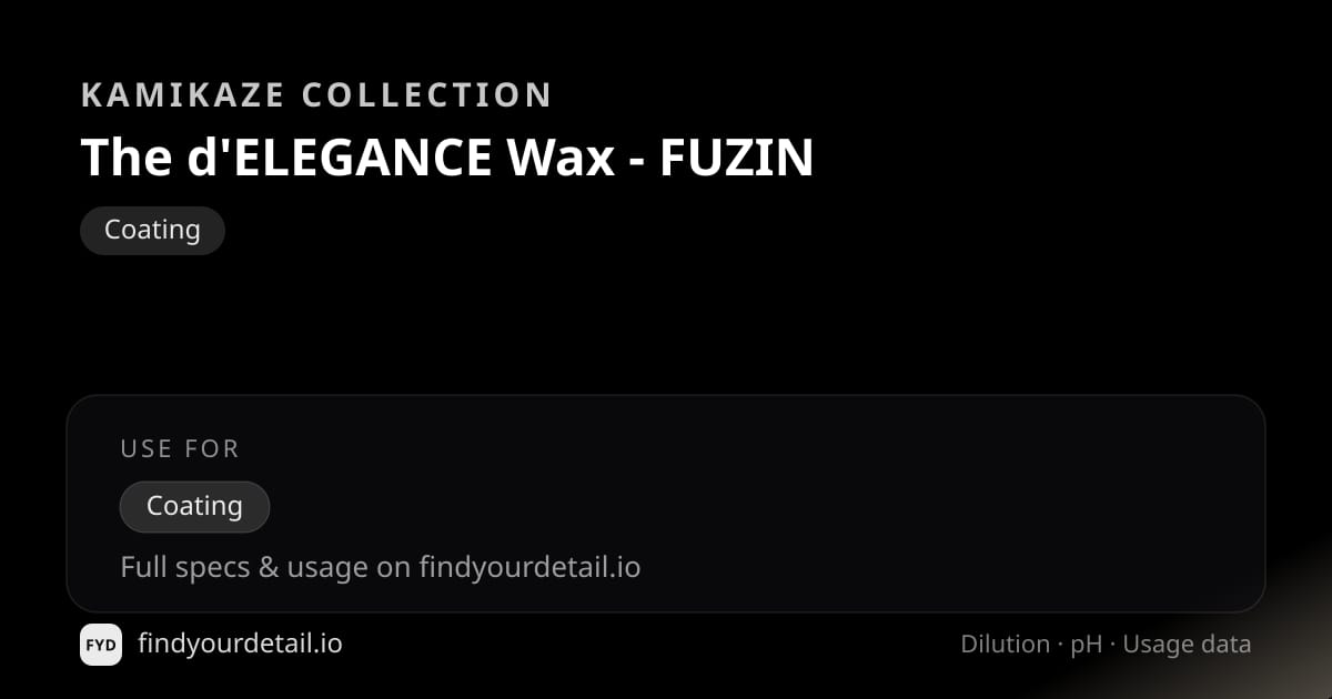 Kamikaze Collection The d'ELEGANCE Wax - FUZIN dilution ratio and pH specification chart