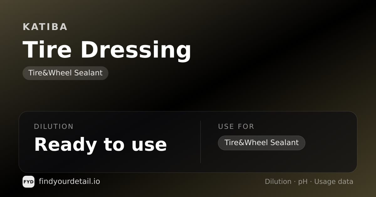 KATIBA Tire Dressing dilution ratio and pH specification chart