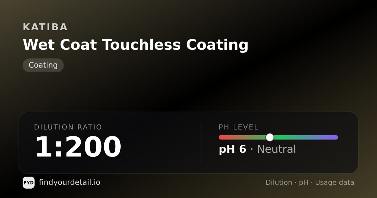 KATIBA Wet Coat Touchless Coating dilution ratio and pH specification chart