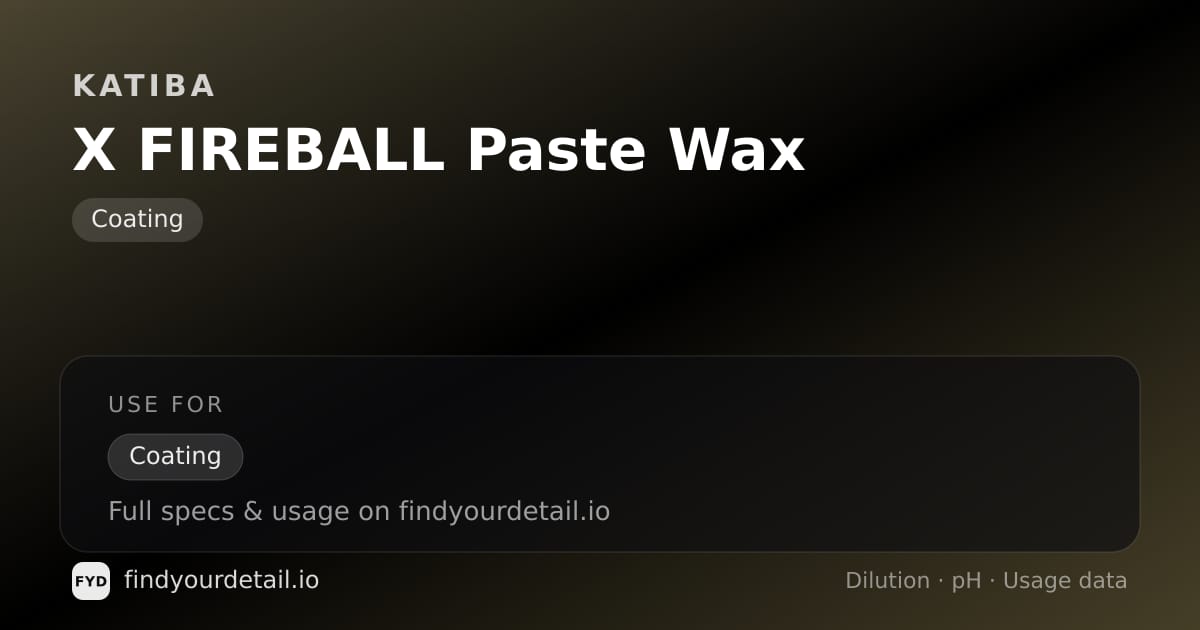 KATIBA X FIREBALL Paste Wax dilution ratio and pH specification chart