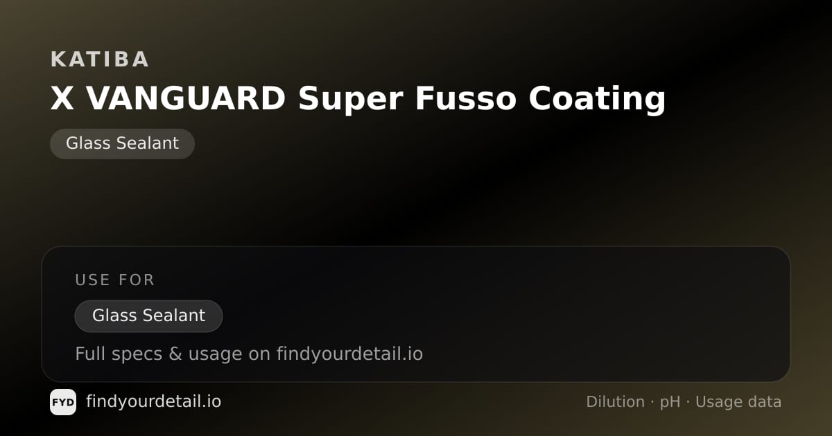 KATIBA X VANGUARD Super Fusso Coating dilution ratio and pH specification chart