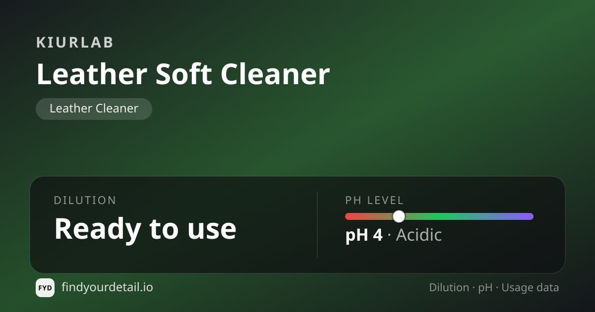 KiurLab Leather Soft Cleaner dilution ratio and pH specification chart