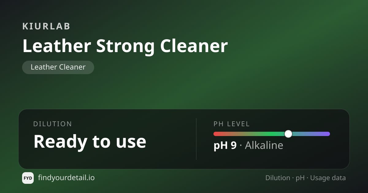 KiurLab Leather Strong Cleaner dilution ratio and pH specification chart