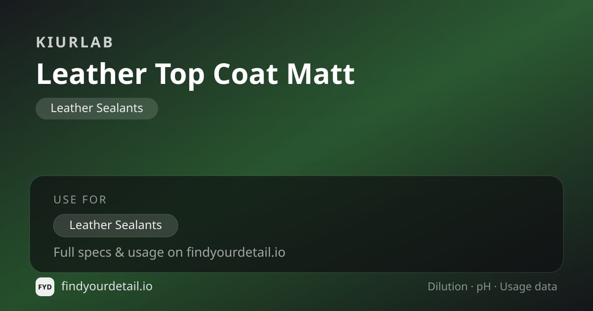 KiurLab Leather Top Coat Matt dilution ratio and pH specification chart