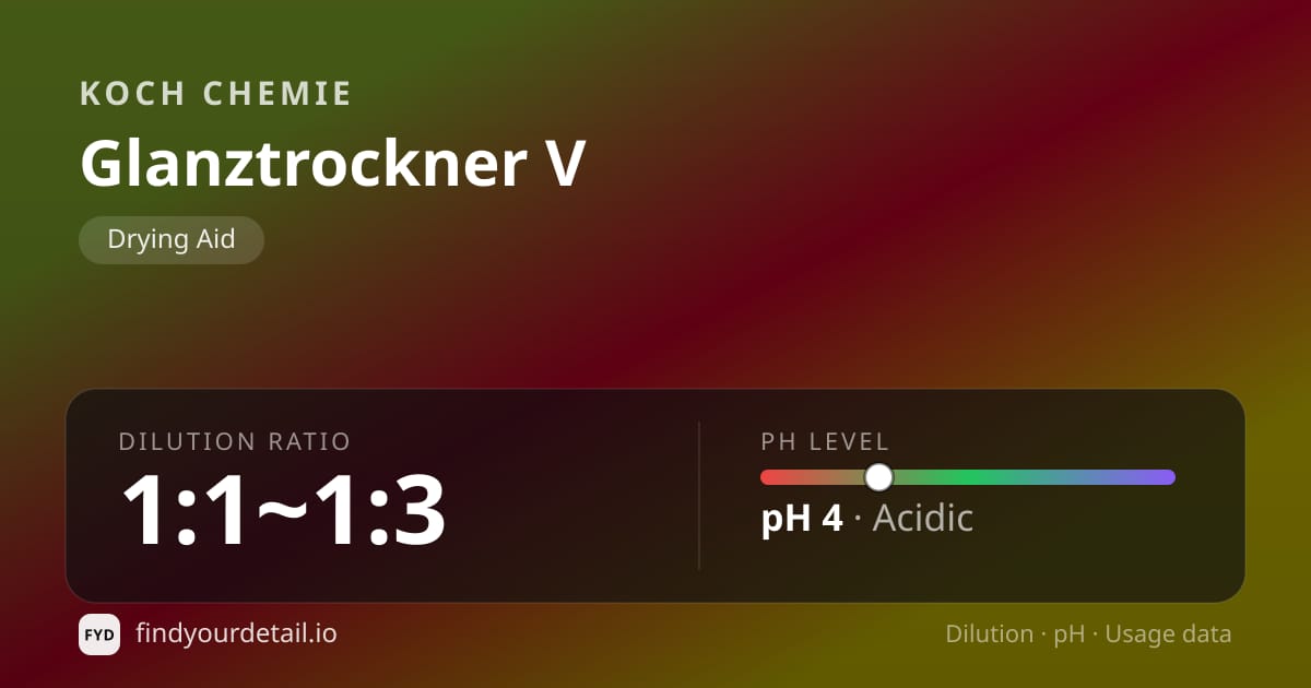 Koch Chemie 글란츠트로크너 V 희석비 pH 스펙 카드