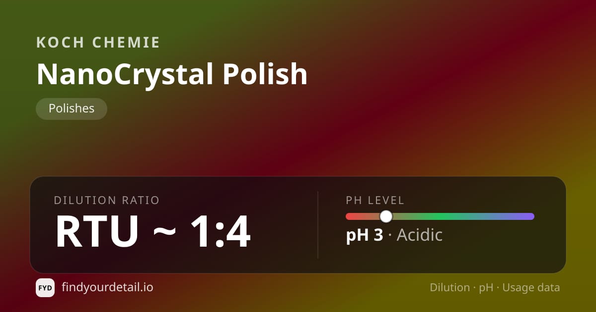 Koch Chemie 나노크리스탈 폴리시 희석비 pH 스펙 카드