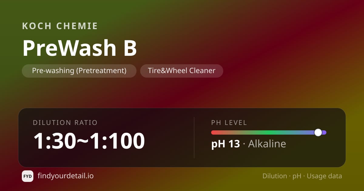 Koch Chemie 프리워시 B 희석비 pH 스펙 카드