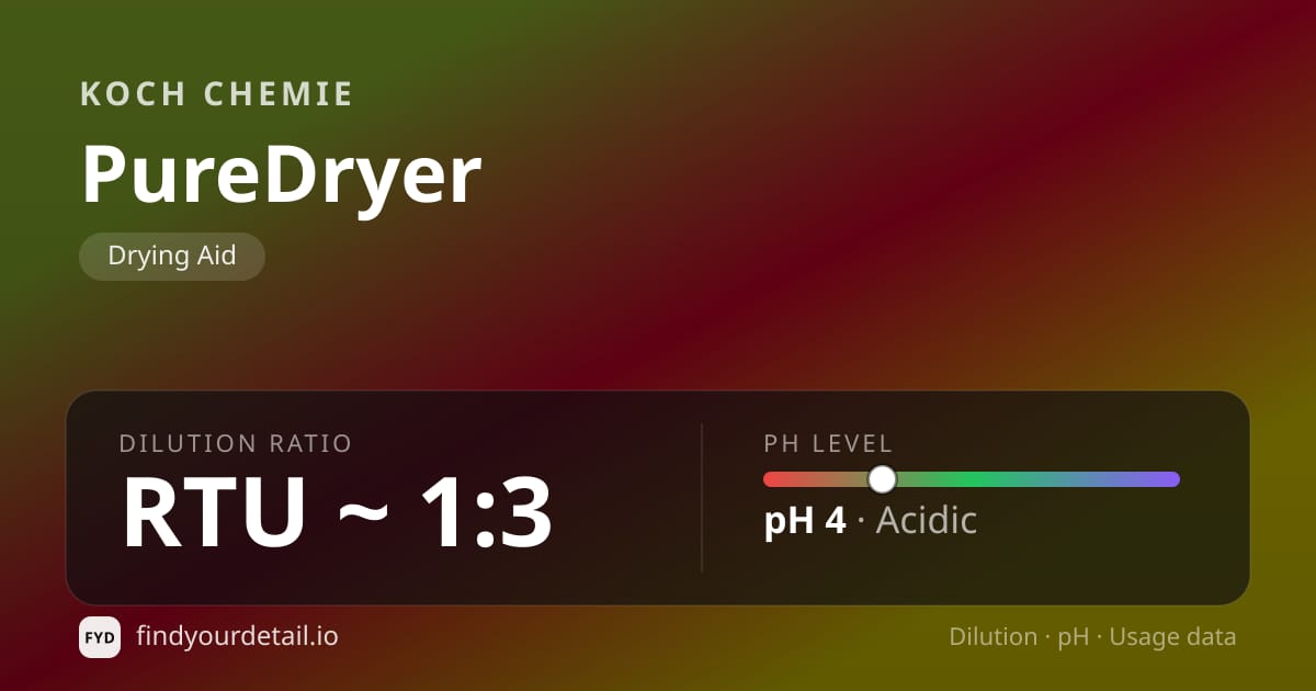 Koch Chemie 퓨어드라이어 희석비 pH 스펙 카드