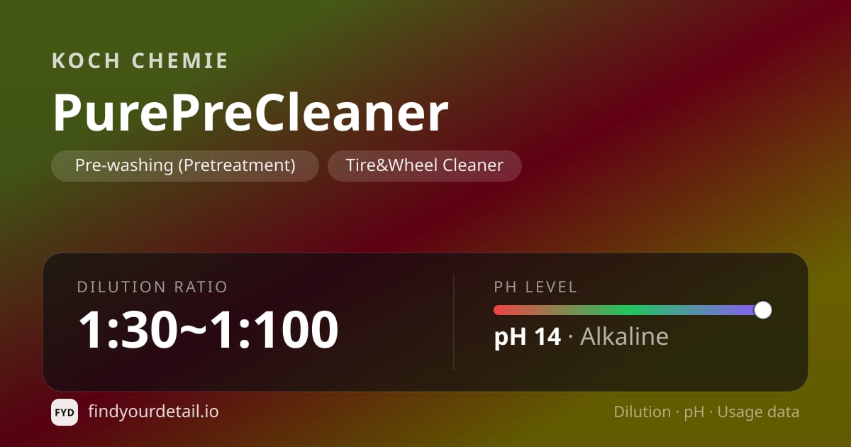 Koch Chemie 퓨어프리클리너 희석비 pH 스펙 카드