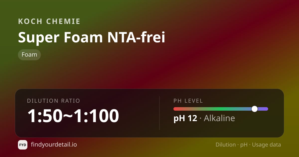 Koch Chemie 슈퍼 폼 NTA-프리 희석비 pH 스펙 카드