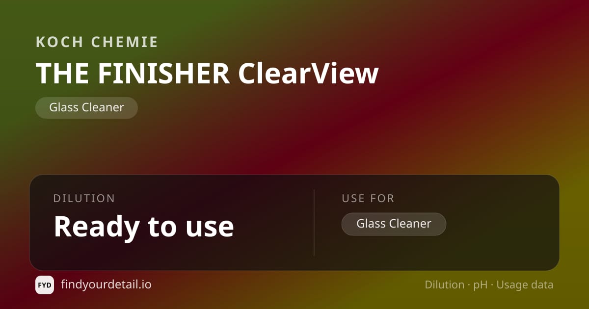 Koch Chemie THE FINISHER ClearView dilution ratio and pH specification chart