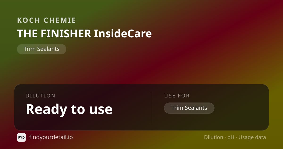 Koch Chemie THE FINISHER InsideCare dilution ratio and pH specification chart