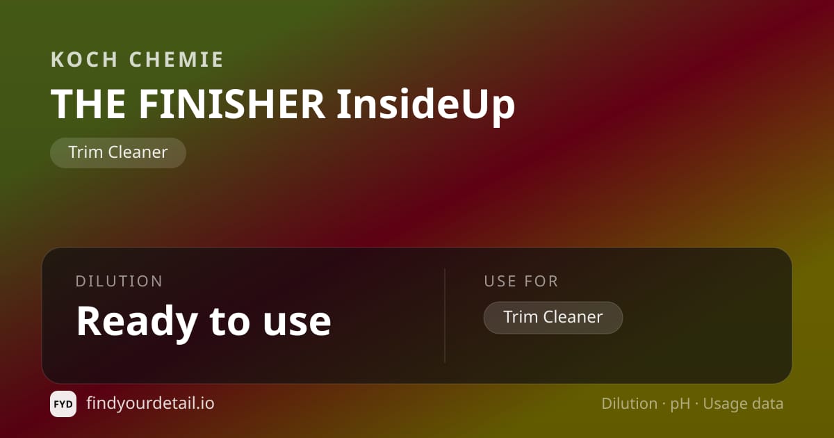 Koch Chemie THE FINISHER InsideUp dilution ratio and pH specification chart