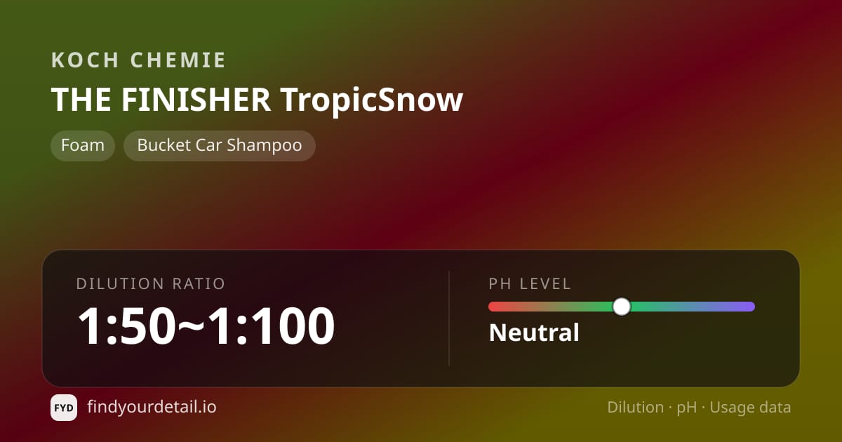 Koch Chemie THE FINISHER TropicSnow dilution ratio and pH specification chart