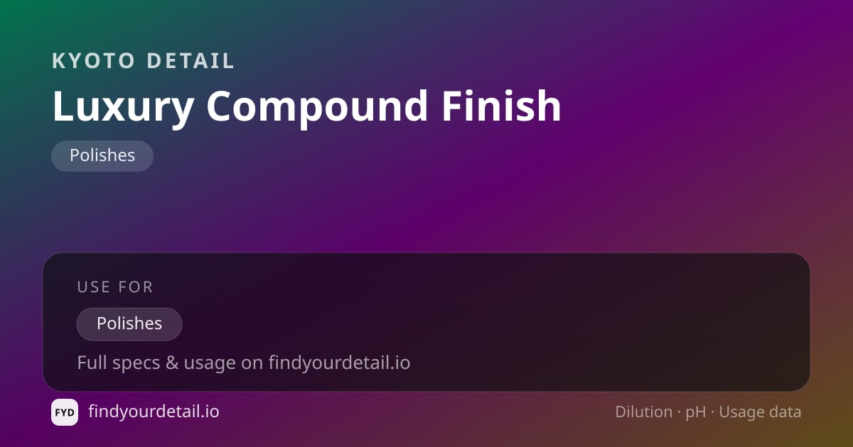 KYOTO DETAIL Luxury Compound Finish dilution ratio and pH specification chart
