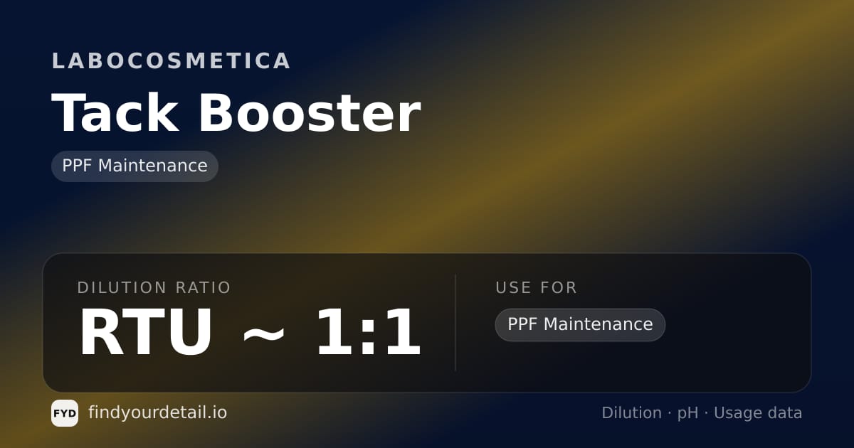 Labocosmetica Tack Booster dilution ratio and pH specification chart