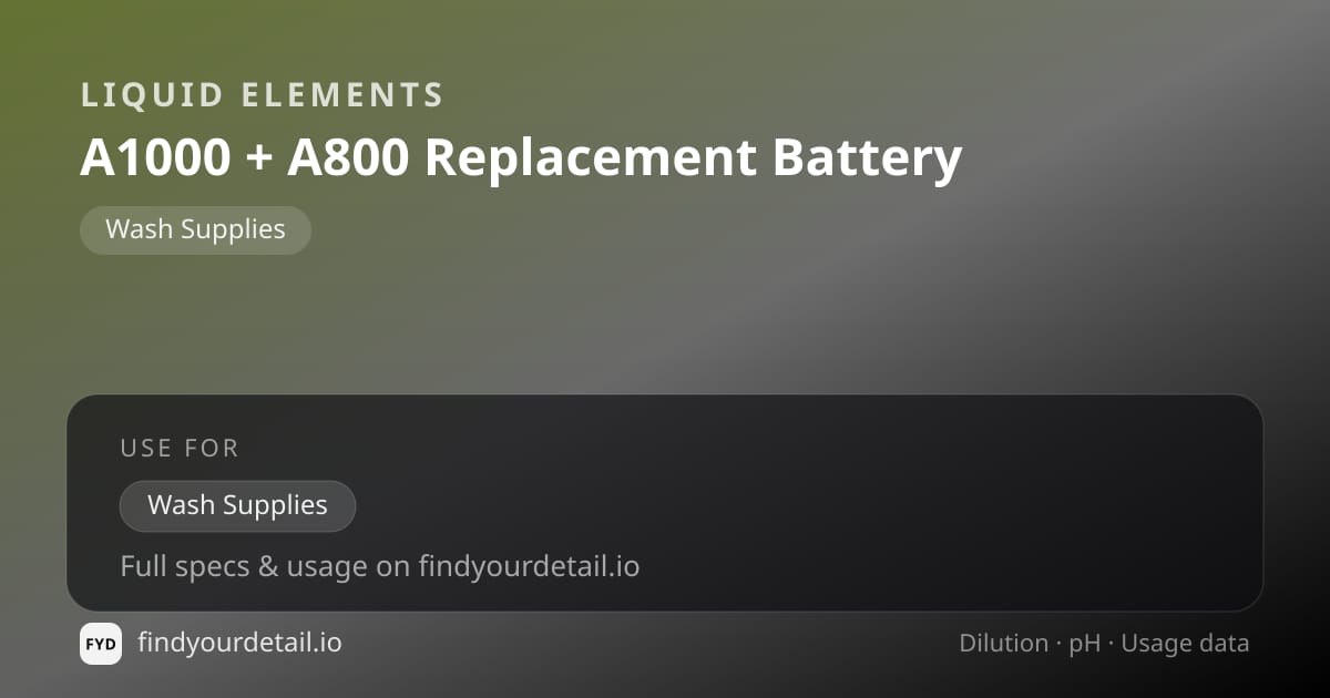 Liquid Elements A1000 + A800 Replacement Battery dilution ratio and pH specification chart