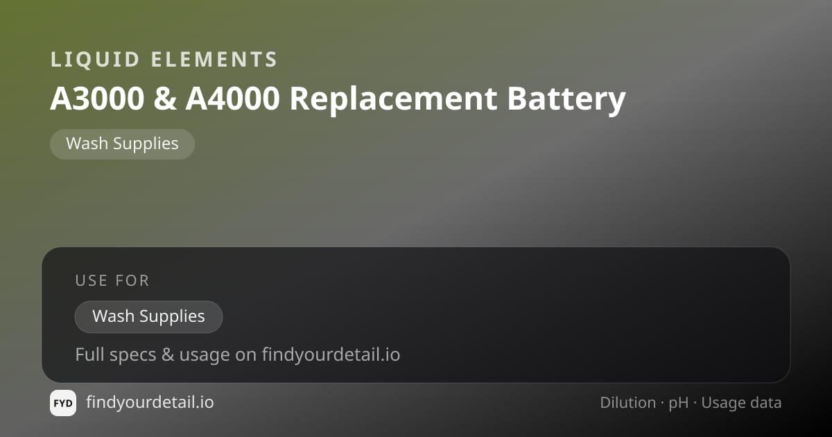 Liquid Elements A3000 & A4000 Replacement Battery dilution ratio and pH specification chart