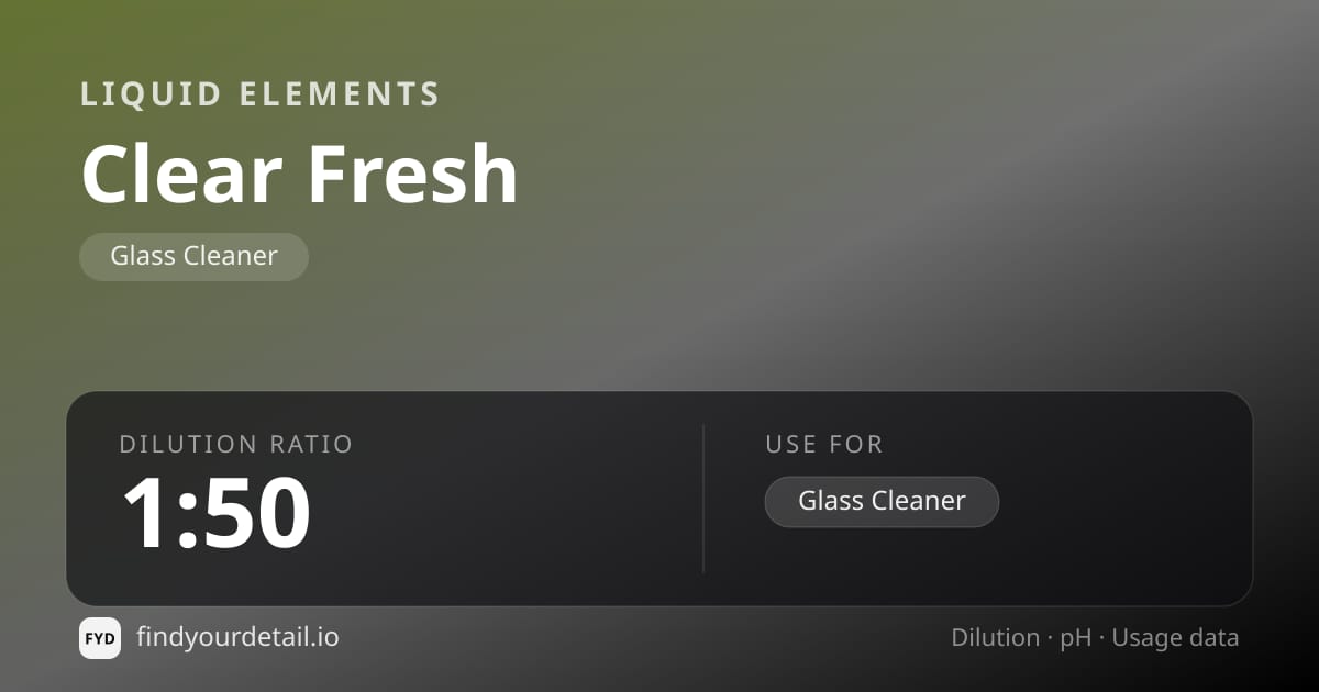 Liquid Elements Clear Fresh dilution ratio and pH specification chart