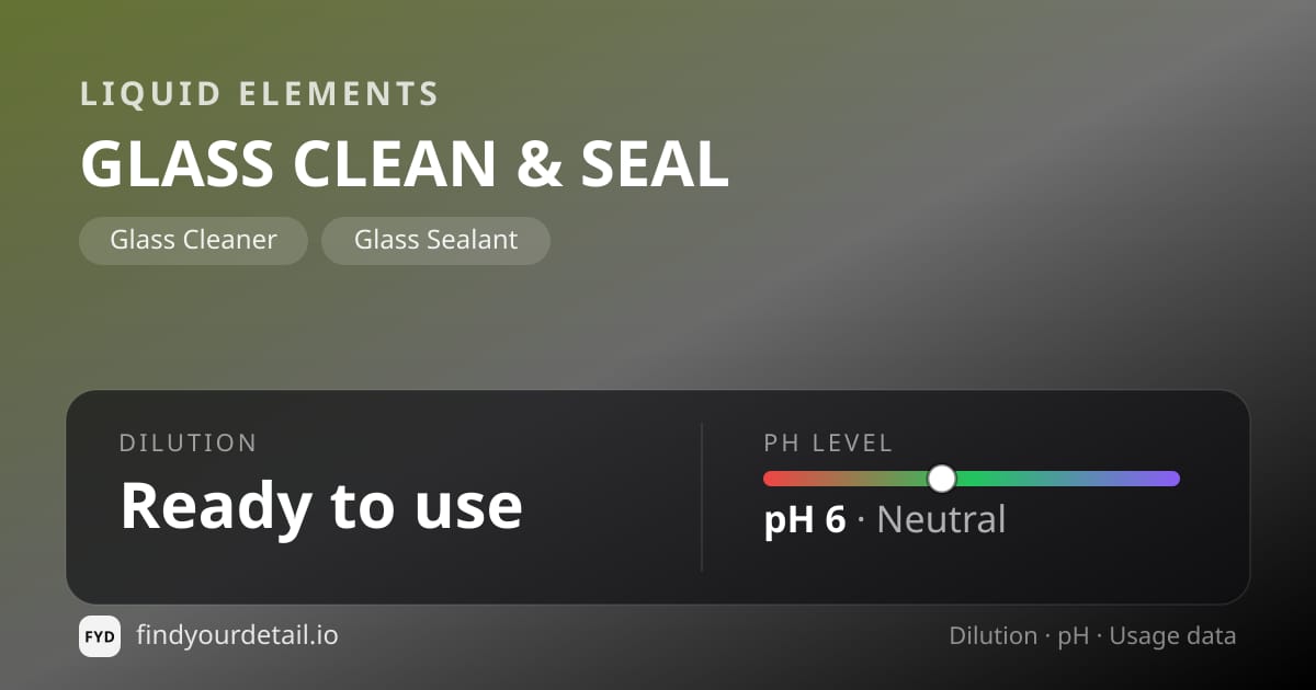 Liquid Elements GLASS CLEAN & SEAL dilution ratio and pH specification chart