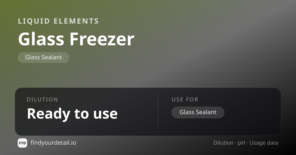 Liquid Elements Glass Freezer dilution ratio and pH specification chart