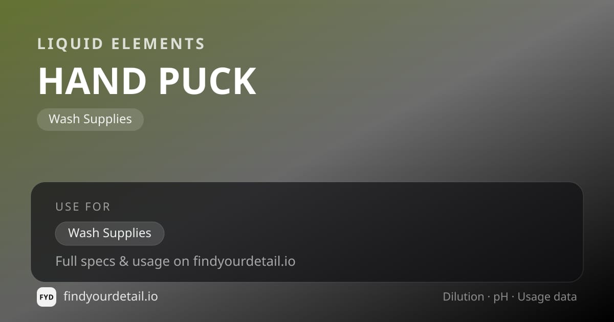 Liquid Elements HAND PUCK dilution ratio and pH specification chart