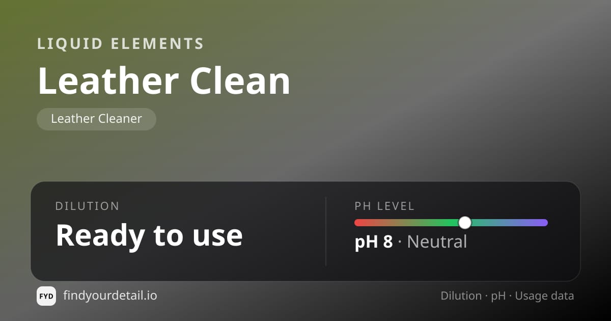 Liquid Elements Leather Clean dilution ratio and pH specification chart