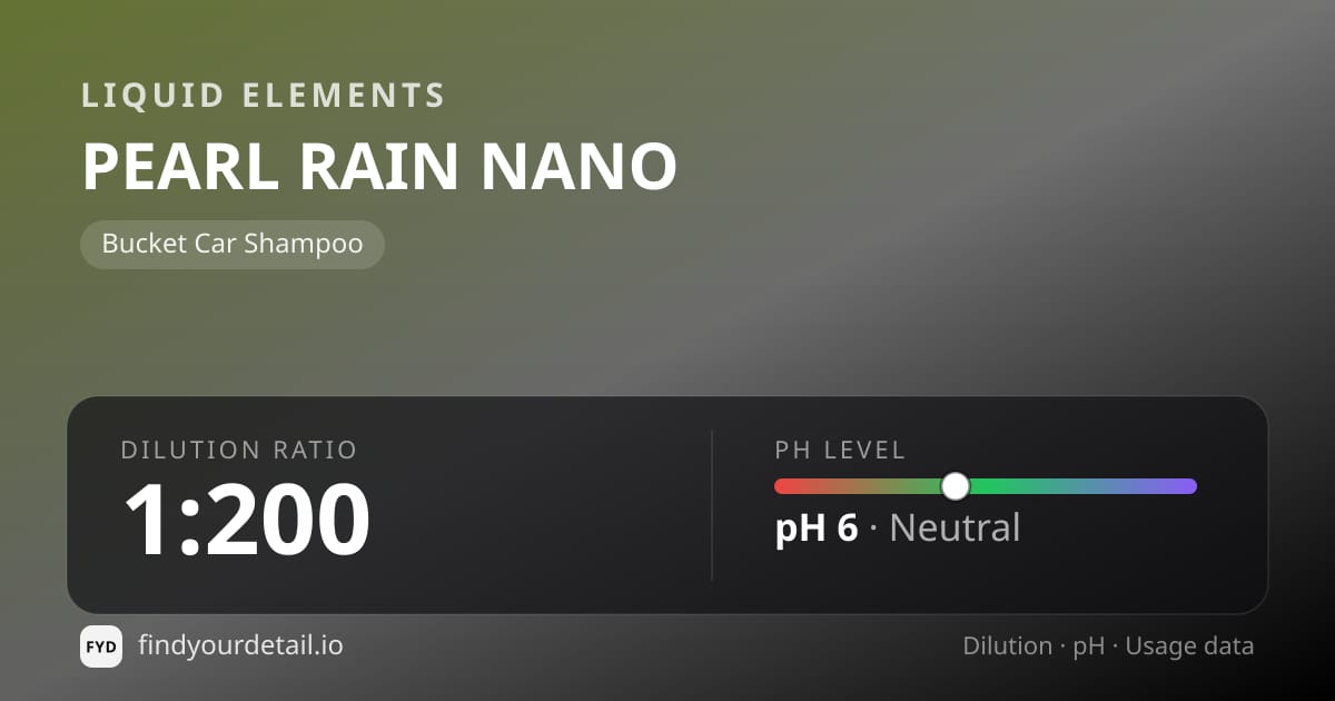 Liquid Elements PEARL RAIN NANO dilution ratio and pH specification chart