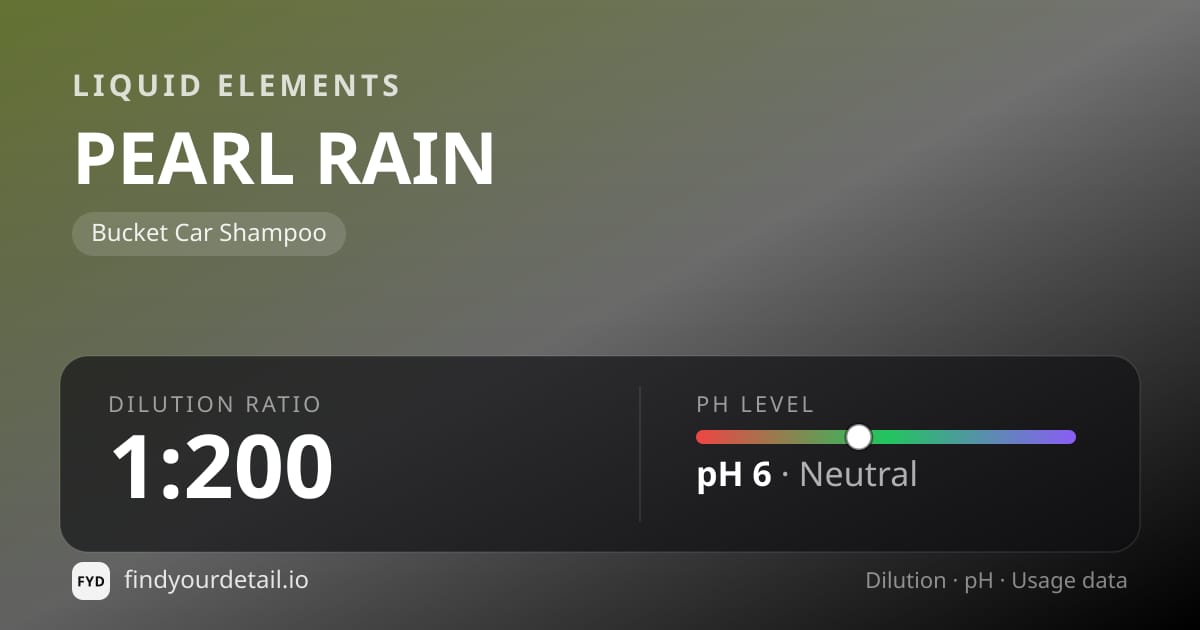 Liquid Elements PEARL RAIN dilution ratio and pH specification chart