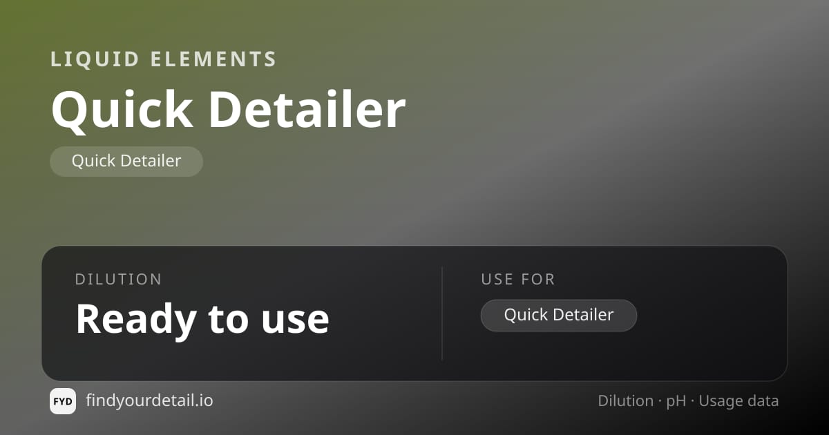 Liquid Elements Quick Detailer dilution ratio and pH specification chart