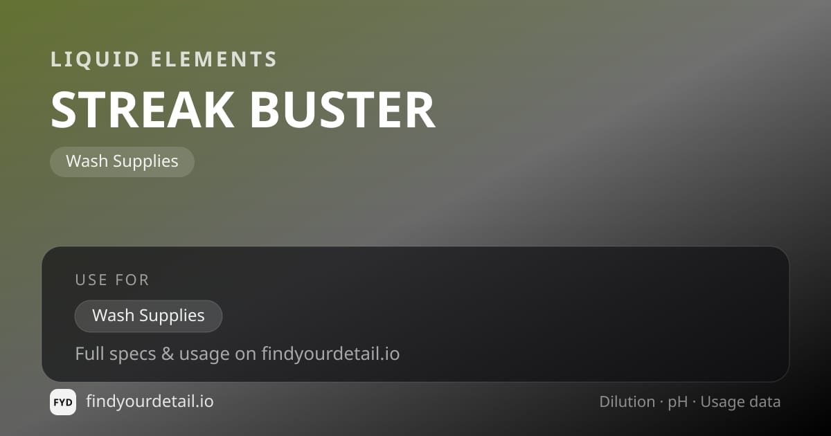 Liquid Elements STREAK BUSTER dilution ratio and pH specification chart
