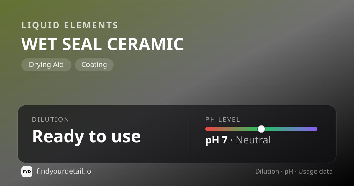Liquid Elements WET SEAL CERAMIC dilution ratio and pH specification chart