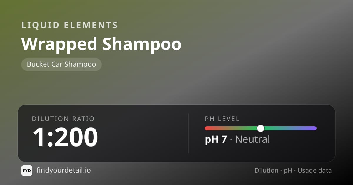 Liquid Elements Wrapped Shampoo dilution ratio and pH specification chart