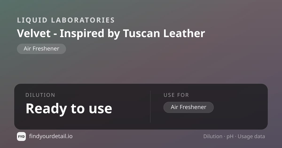 Liquid Laboratories Velvet - Inspired by Tuscan Leather dilution ratio and pH specification chart