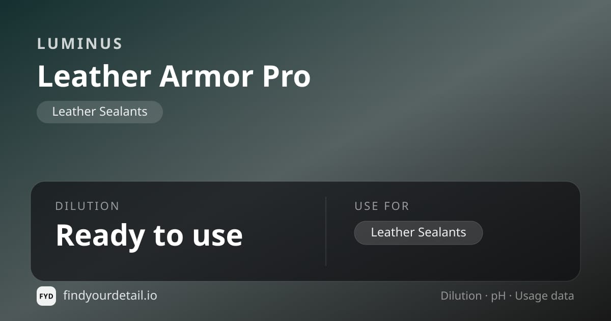 Luminus Leather Armor Pro dilution ratio and pH specification chart